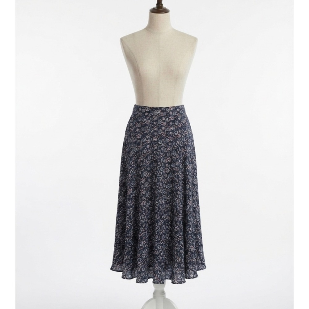 Christopher & Banks Floral Midi Skirt XL Navy Rayon Boho Chic Flowy A-Line